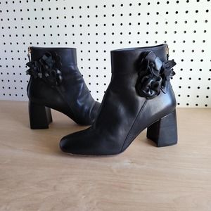 Tory Burch Blossom Bootie Black Flower Block Heel